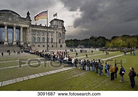 Stock Photo - Reichstag building, people waiting in line, Berlin, Germany, Europe . Fotosearch