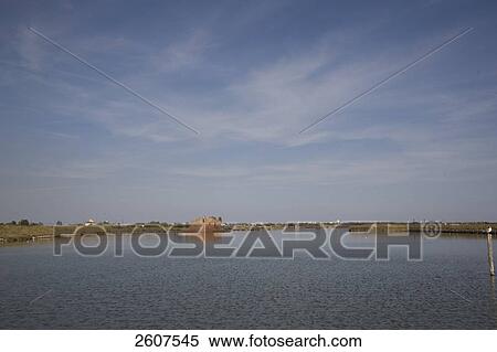 Stock Photography - River flowing through field, Valli Di Comacchio, Emilia-Romagna, Italy . Fotosearch