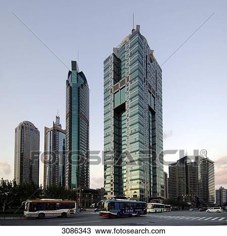 Stock Image - Skyscrapers in Pudong, Shanghai, China . Fotosearch
