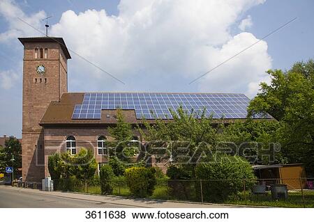 Solar panels on the roof of a church, Schoemberg, Baden-Wuerttemberg, Germany View Large Photo Image Stock Photo - Solar panels on the roof of a church, Schoemberg, Baden-Wuerttemberg, Germany . Fotosearch