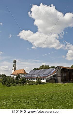 Solar system on an agricultural building in Bavaria, Germany View Large Photo Image Stock Image - Solar system on an agricultural building in Bavaria, Germany . Fotosearch