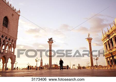 St. Marks Square at twilight, Venice, Italy, wide-angle view View Large Photo Image Stock Photograph - St. Marks Square at twilight, Venice, Italy, wide-angle view . Fotosearch
