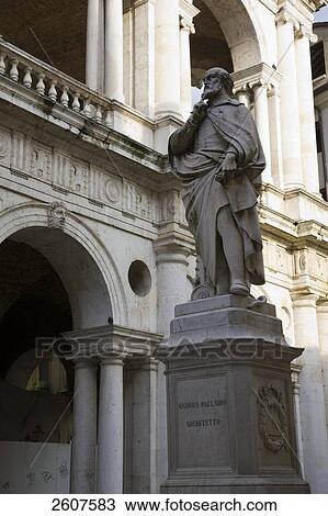 Stock Image - Statue of Andreas Palladio in front of palace, Basilica Palladiana, Vicenza, Veneto, Italy . Fotosearch