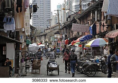 Street scene, Old Town, Shanghai, China View Large Photo Image Stock Image - Street scene, Old Town, Shanghai, China . Fotosearch