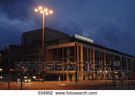 Streetlight lit up besides theater building, Frankfurt, Germany View Large Photo Image Stock Image - Streetlight lit up besides theater building, Frankfurt, Germany . Fotosearch