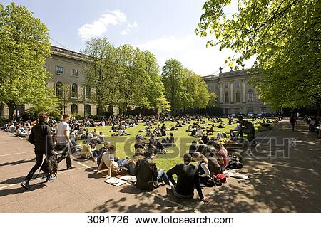 Stock Photograph - Students on campus of Humboldt University, Berlin, Germany, Europe . Fotosearch