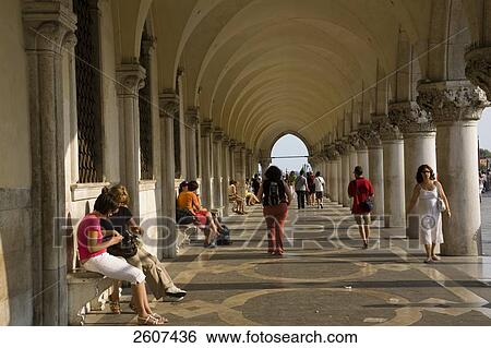 Tourists at palace, Doges Palace, St. Mark's Square, Veneto, Venice, Italy View Large Photo Image Stock Photograph - Tourists at palace, Doges Palace, St. Mark's Square, Veneto, Venice, Italy . Fotosearch