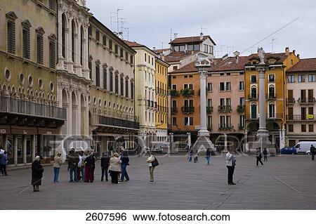 Stock Photograph - Tourists at town square, Piazza Dei Signori, Vicenza, Veneto, Italy . Fotosearch