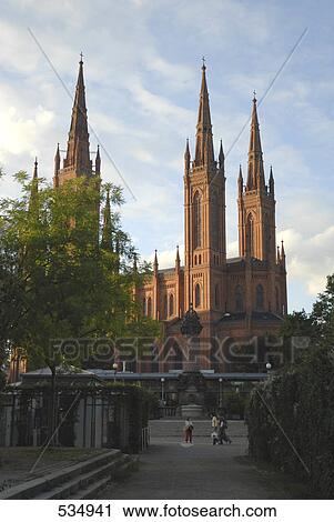 Tourists in front of church, Market Church, Wiesbaden, Germany View Large Photo Image Stock Image - Tourists in front of church, Market Church, Wiesbaden, Germany . Fotosearch