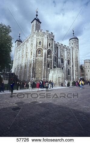 Stock Photograph - Tourists in front of historical building, The White Tower, Tower of London, London, England . Fotosearch
