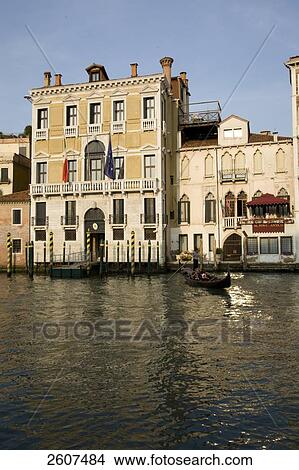 Picture - Tourists on gondola in canal, Grand Canal, Veneto, Venice, Italy . Fotosearch