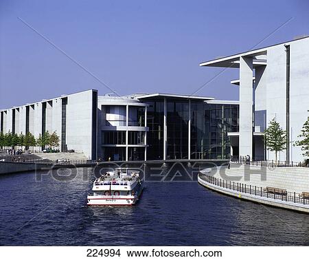 Picture - Tourists on tourboat in river, Spree River, Berlin, Germany . Fotosearch