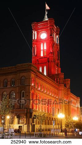 Town hall lit up at night, Berlin, Germany View Large Photo Image Stock Image - Town hall lit up at night, Berlin, Germany . Fotosearch