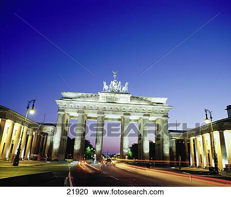 Traffic on road at night, Quadriga Statue, Brandenburg Gate, Berlin, Germany View Large Photo Image Stock Image - Traffic on road at night, Quadriga Statue, Brandenburg Gate, Berlin, Germany . Fotosearch
