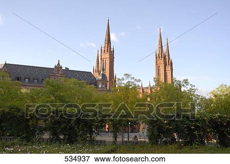 Trees in front of church, Market Church, Wiesbaden, Germany View Large Photo Image Stock Photo - Trees in front of church, Market Church, Wiesbaden, Germany . Fotosearch