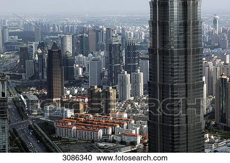 Stock Image - View from the Oriental Pearl Tower, Shanghai, China . Fotosearch