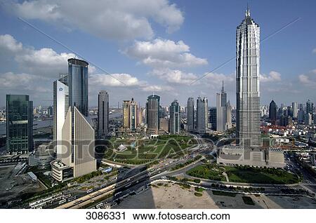 View of Pudong and the Jinmao Tower, Shanghai, China View Large Photo Image Stock Image - View of Pudong and the Jinmao Tower, Shanghai, China . Fotosearch