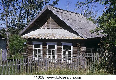 Wooden house in field, Volga River, Russia View Large Photo Image Stock Photo - Wooden house in field, Volga River, Russia . Fotosearch
