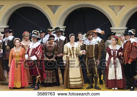 Stock Image - Actors in front of Steuerhaus, Memmingen, Bavaria, Germany, Europe . Fotosearch
