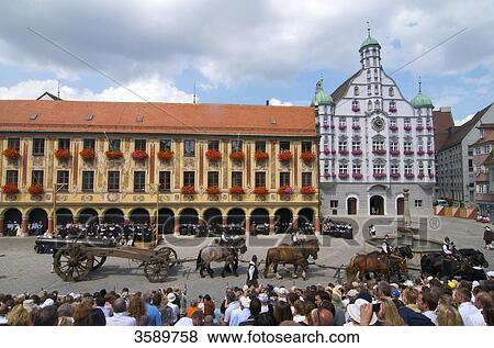 Stock Photo - Actors in front of Steuerhaus, Memmingen, Bavaria, Germany, Europe . Fotosearch