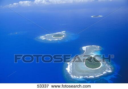 Stock Photo - Aerial view of islands in ocean, Tonga . Fotosearch