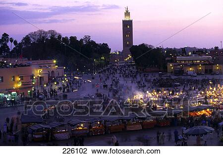 Aerial view of market at city square, Djemma El Fna Square, Koutoubia Mosque, Marrakesh, Morocco View Large Photo Image Stock Image - Aerial view of market at city square, Djemma El Fna Square, Koutoubia Mosque, Marrakesh, Morocco . Fotosearch