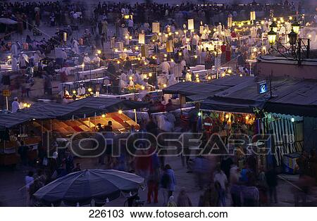 Aerial view of market at city square, Djemma El Fna Square, Marrakesh, Morocco View Large Photo Image Stock Image - Aerial view of market at city square, Djemma El Fna Square, Marrakesh, Morocco . Fotosearch