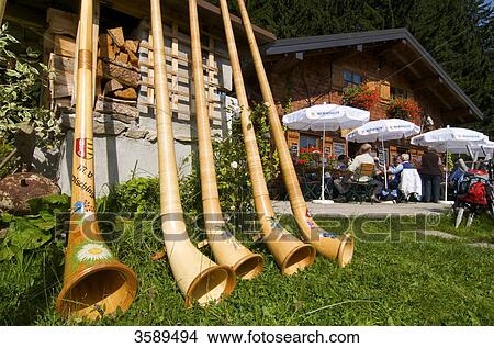 Picture - Alphorns at Max's hut, Kleinwalsertal, Vorarlberg, Austria, Europe . Fotosearch