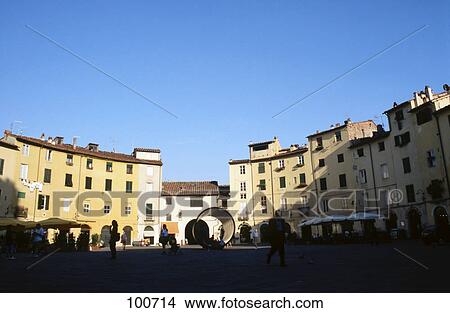 Picture - Ancient amphitheatre on town square, Piazza Dell'Anfiteatro, Lucca, Tuscany, Italy . Fotosearch