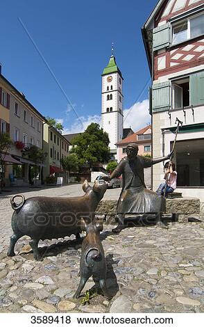 Stock Photo - Antonius fountain at Saumarkt, Wangen im Allgaeu, Baden-Wuerttemberg, Germany, Europe . Fotosearch