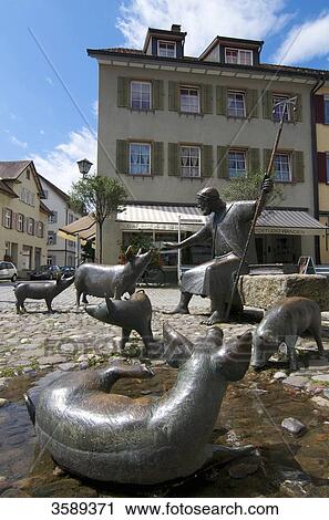 Stock Image - Antoniusbrunnen, Saumarkt, Wangen im Allgaeu, Baden-Wuerttemberg, Germany, Europe . Fotosearch