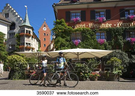 Stock Photo - Bikers, Meersburg, Baden-Wuerttemberg, Germany, Europe . Fotosearch