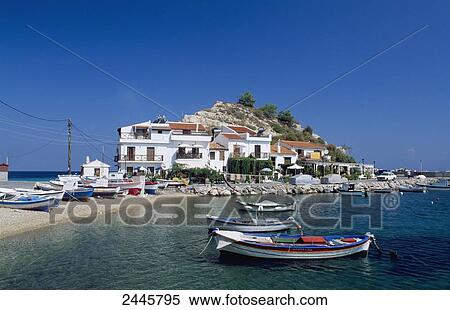 Boats at harbor, Kokkari, Samos island, Aegean Islands, Greece View Large Photo Image Stock Photography - Boats at harbor, Kokkari, Samos island, Aegean Islands, Greece . Fotosearch