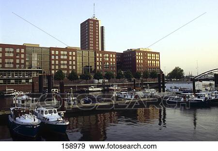 Boats at harbor, Speicherstadt, Hamburg, Germany View Large Photo Image Stock Photo - Boats at harbor, Speicherstadt, Hamburg, Germany . Fotosearch