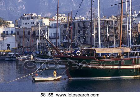 Stock Photography - Boats in harbor, Kyrenia, Turkish Republic of Northern Cyprus . Fotosearch