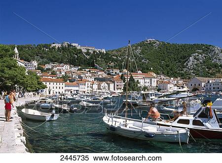Boats in sea, Hvar, Dalmatia, Croatia View Large Photo Image Stock Photography - Boats in sea, Hvar, Dalmatia, Croatia . Fotosearch