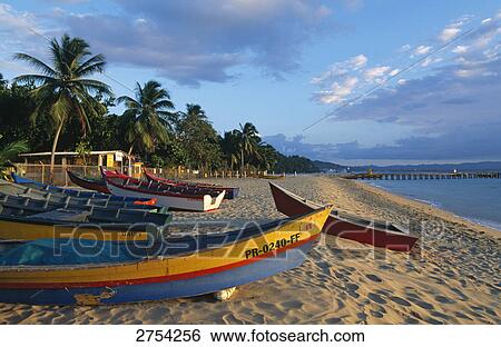 Stock Photograph - Boats on beach, Aguadilla, Puerto Rico . Fotosearch