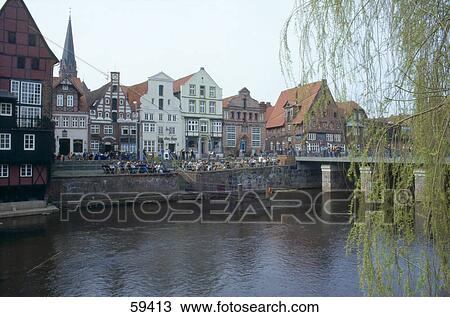 Buildings along river, River Lune, Luneburg, Saxony, Germany, Europe View Large Photo Image Stock Image - Buildings along river, River Lune, Luneburg, Saxony, Germany, Europe . Fotosearch