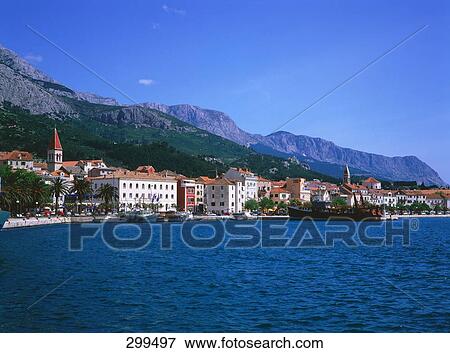 Buildings at waterfront, Makarska Riviera, Balkans, Croatia View Large Photo Image Stock Photo - Buildings at waterfront, Makarska Riviera, Balkans, Croatia . Fotosearch