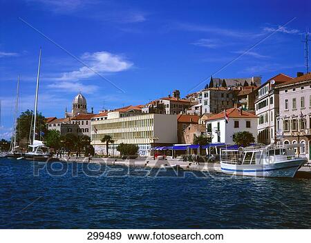 Buildings at waterfront, St. Jacob Cathedral, Sibenik, Balkans, Croatia View Large Photo Image Stock Photo - Buildings at waterfront, St. Jacob Cathedral, Sibenik, Balkans, Croatia . Fotosearch