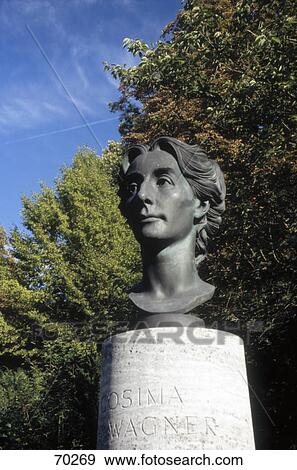 Stock Photo - Bust of Cosima Wagner in park, Bayreuth Festspielhaus, Bayreuth, Upper Franconia, Bavaria, Germany . Fotosearch