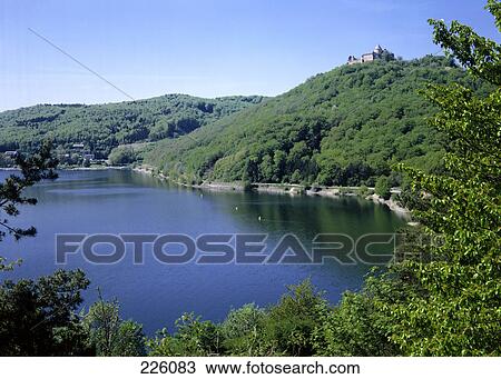 Stock Image - Castle on mountain, Edersee, Waldeck Castle, Hesse, Germany . Fotosearch