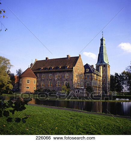 Stock Photograph - Castle with moat, Raesfeld, Germany . Fotosearch