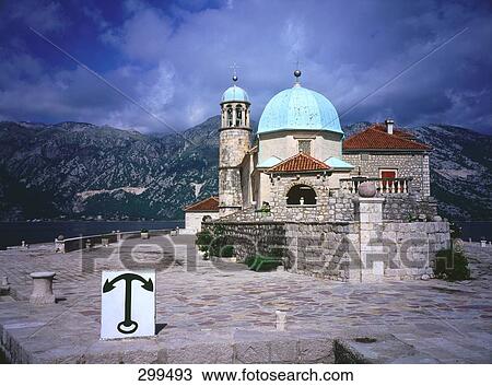 Stock Image - Church on hill, Kotor Bay, Monte . Fotosearch