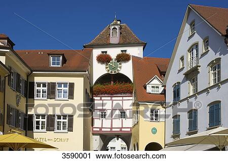 Stock Image - City gate, Meersburg, Baden-Wuerttemberg, Germany, Europe . Fotosearch