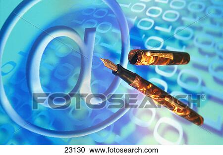 Close-up of fountain pen and at symbol on binary codes View Large Photo Image Stock Image - Close-up of fountain pen and at symbol on binary codes . Fotosearch