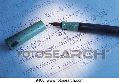 Stock Photograph - Close-up of fountain pen on equations . Fotosearch