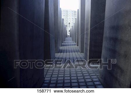 Stock Image - Concrete steles at memorial, Holocaust Memorial, Berlin, Germany . Fotosearch