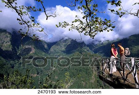 Stock Image - Couple at observation point, Ribeiro Frio, Madeira, Portugal . Fotosearch