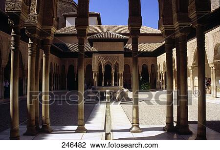 Courtyard of palace, Court of the Lions, Nasrid Palace, Andalusia, Spain View Large Photo Image Stock Image - Courtyard of palace, Court of the Lions, Nasrid Palace, Andalusia, Spain . Fotosearch
